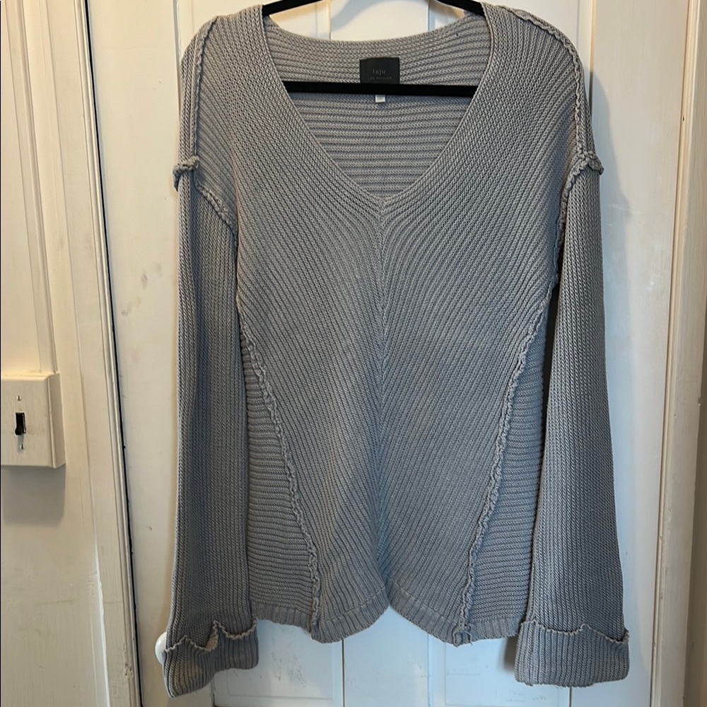 Gray V-Neck Knit Sweater